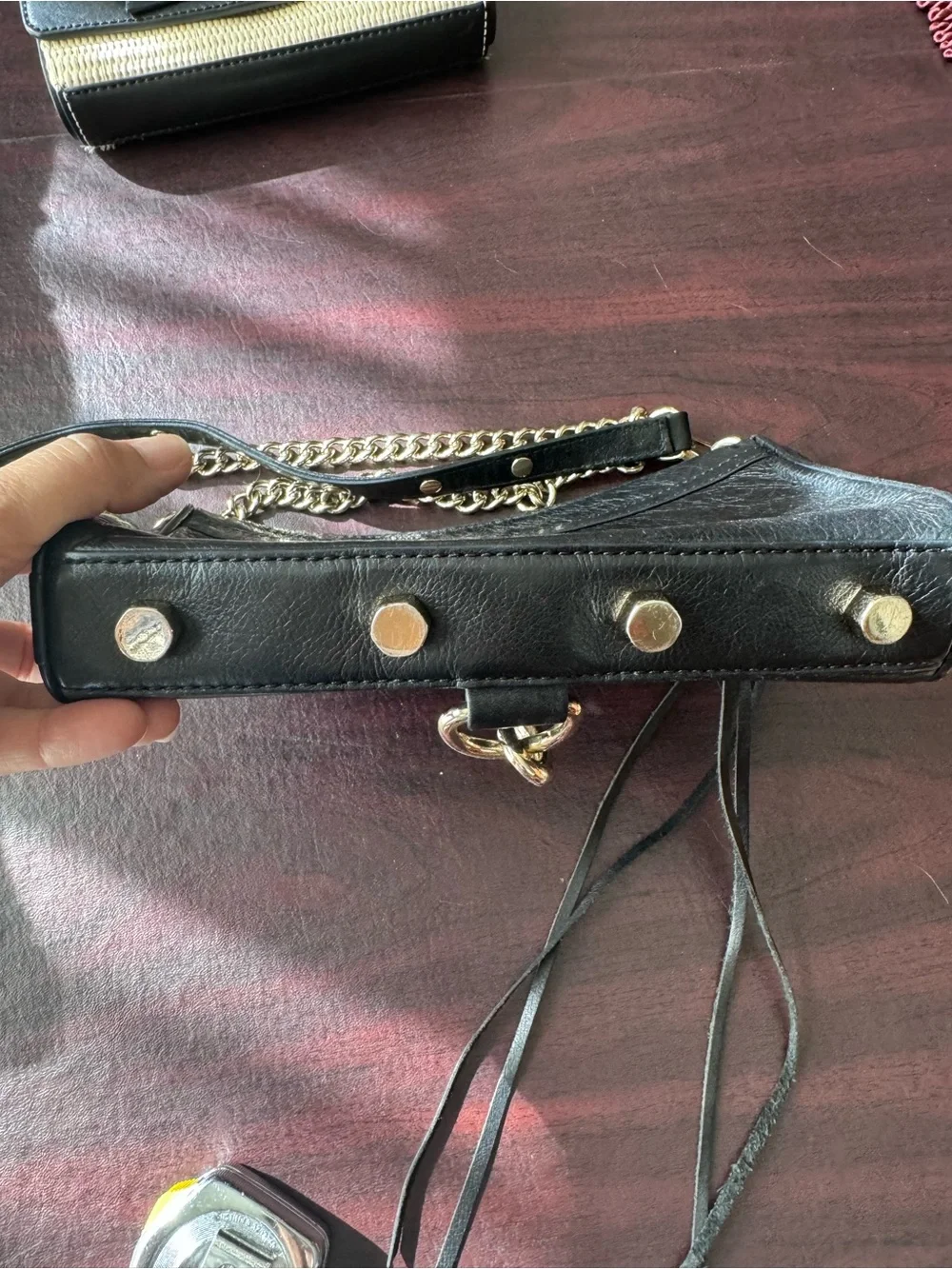 Rebecca Minkoff Mini M.A.C. crossbody bag featuring black Gold tone hardware